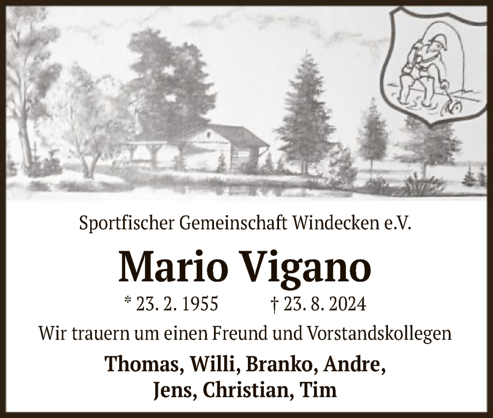  Traueranzeige für Mario Vigano vom 31.08.2024 aus OF