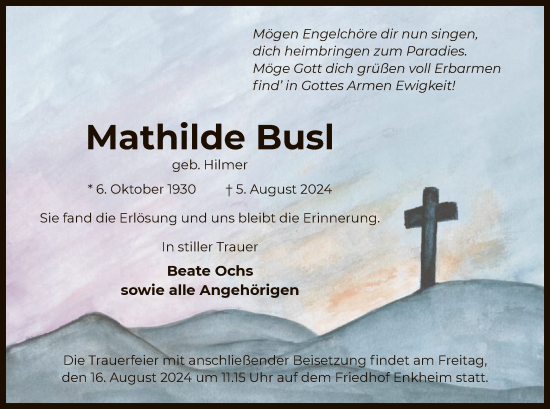 Traueranzeige von Mathilde Busl von OF