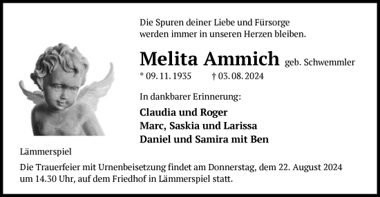 Traueranzeige von Melita Ammich von OF