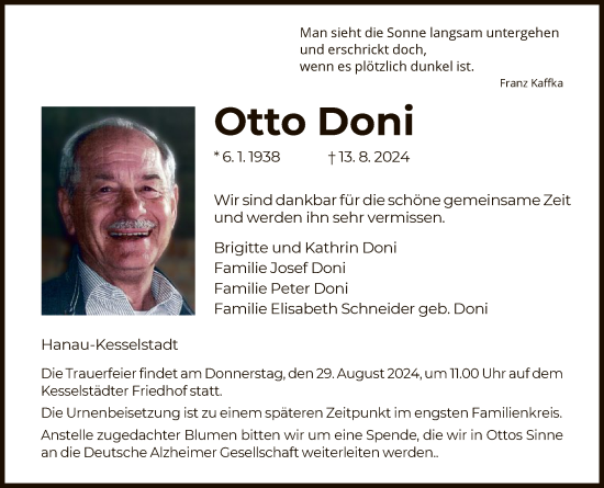 Traueranzeige von Otto Doni von OF