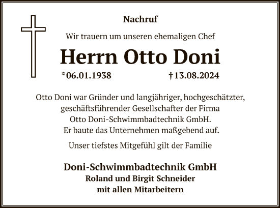 Traueranzeige von Otto Doni von OF