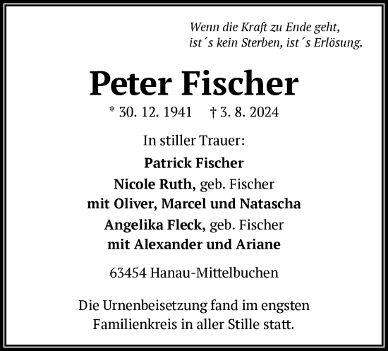Traueranzeige von Peter Fischer von OF
