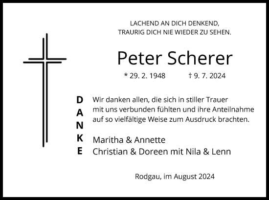 Traueranzeige von Peter Scherer von OF