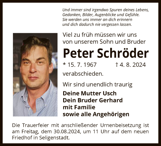 Traueranzeige von Peter Schröder von OF
