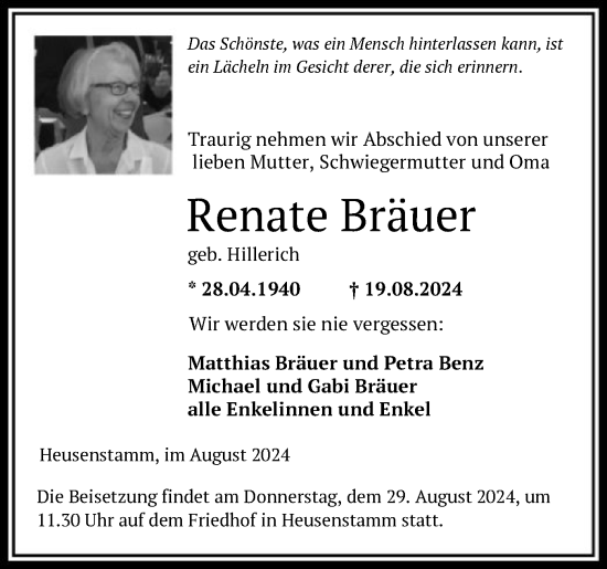 Traueranzeige von Renate Bräuer von OF