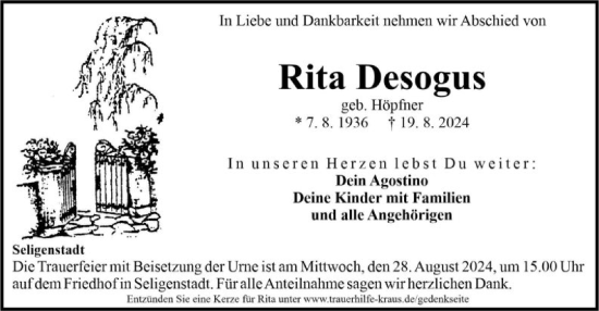 Traueranzeige von Rita Desogus von OF