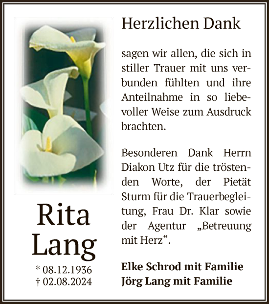 Traueranzeige von Rita Lang von OF