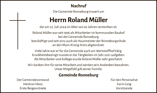 Traueranzeige von Roland Müller von OF