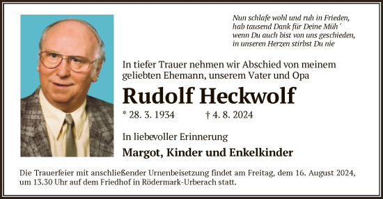 Traueranzeige von Rudolf Heckwolf von OF