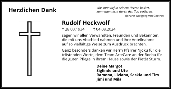 Traueranzeige von Rudolf Heckwolf von OF