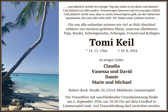 Traueranzeige von Tomi Keil von OF