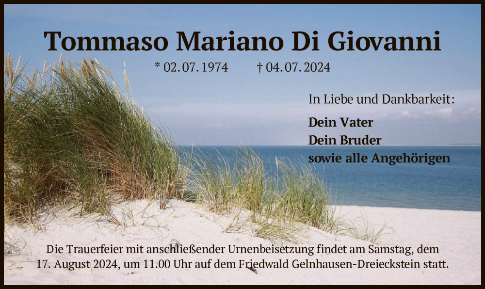  Traueranzeige für Tommaso Mariano Di Giovanni vom 10.08.2024 aus OF