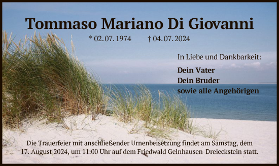 Traueranzeige von Tommaso Mariano Di Giovanni von OF