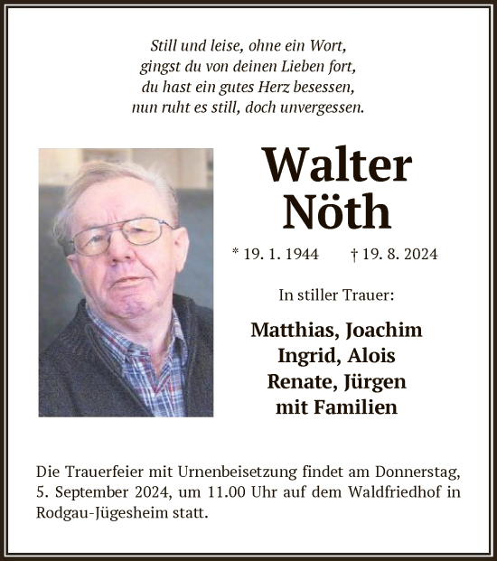 Traueranzeige von Walter Nöth von OF