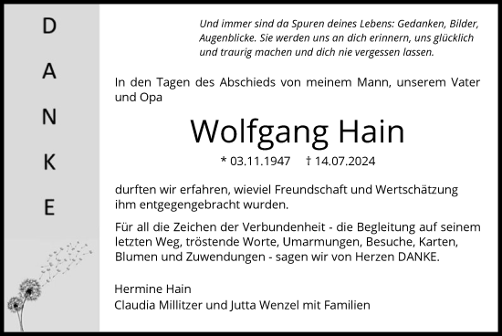 Traueranzeige von Wolfgang Hain von OF