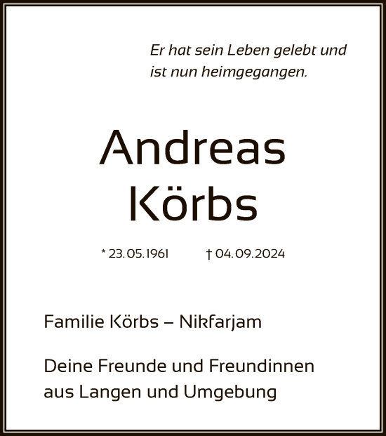Traueranzeige von Andreas Körbs von OF