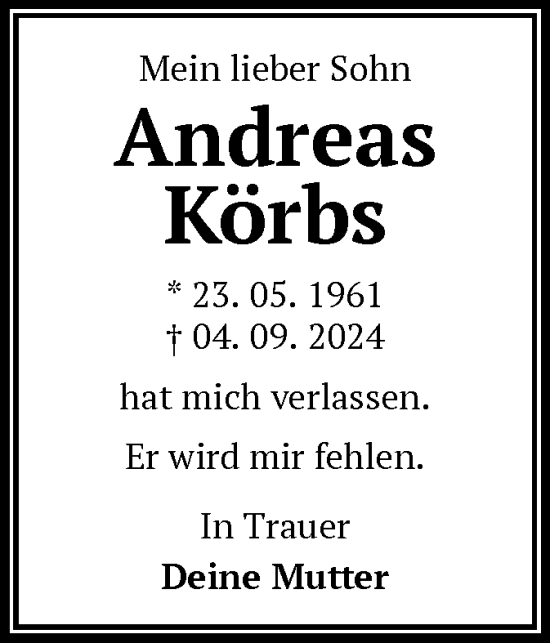 Traueranzeige von Andreas Körbs von OF