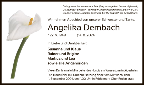 Traueranzeige von Angelika Dembach von OF