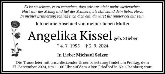 Traueranzeige von Angelika Kissel von OF