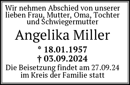 Traueranzeige von Angelika Miller von OF