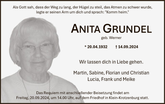 Traueranzeige von Anita Grundel von OF