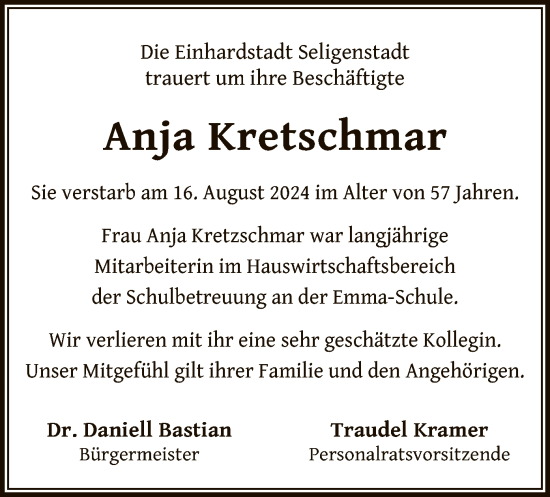Traueranzeige von Anja Kretschmar von OF