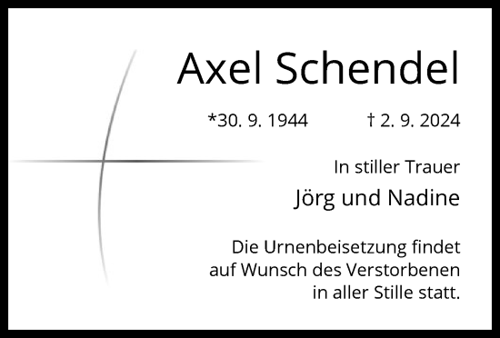 Traueranzeige von Axel Schendel von OF