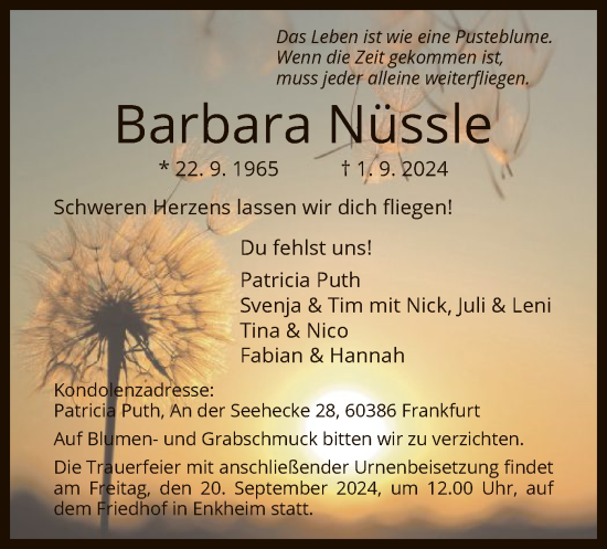 Traueranzeige von Barbara Nüssle von OF