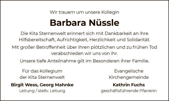 Traueranzeige von Barbara Nüssle von OF