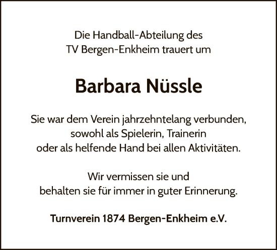 Traueranzeige von Barbara Nüssle von OF