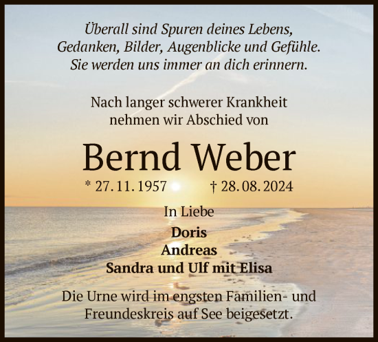 Traueranzeige von Bernd Weber von OF