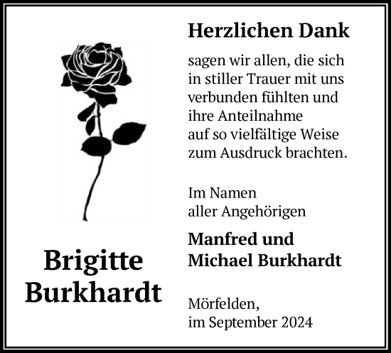 Traueranzeige von Brigitte Burkhardt von OF