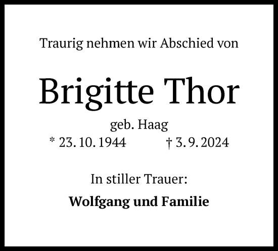 Traueranzeige von Brigitte Thor von OF
