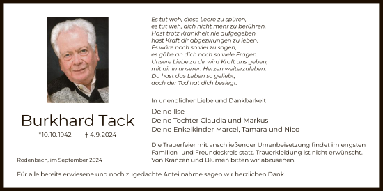 Traueranzeige von Burkhard Tack von OF