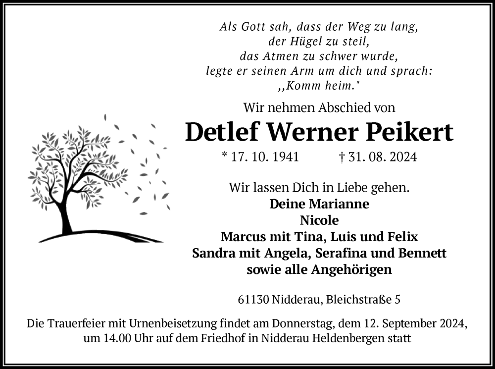  Traueranzeige für Detlef Werner Peikert vom 07.09.2024 aus OF