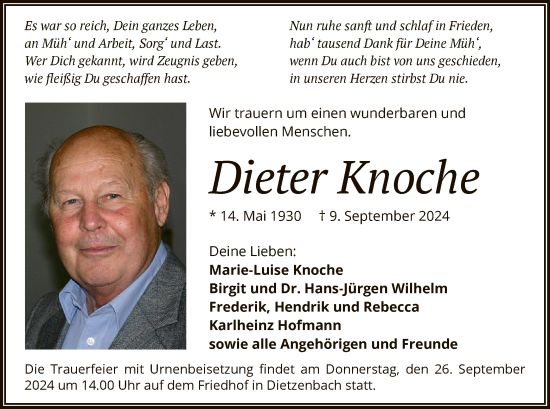 Traueranzeige von Dieter Knoche von OF