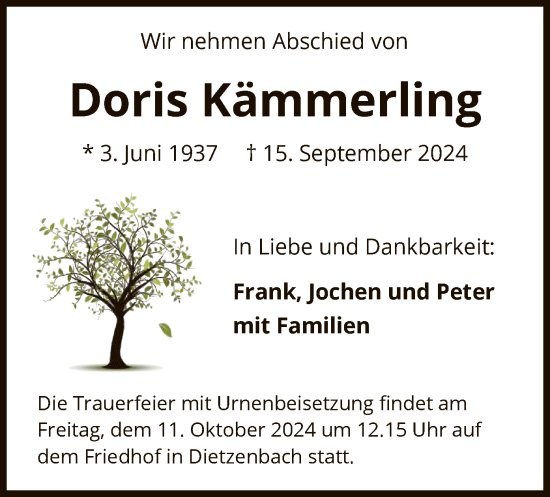 Traueranzeige von Doris Kämmerling von OF