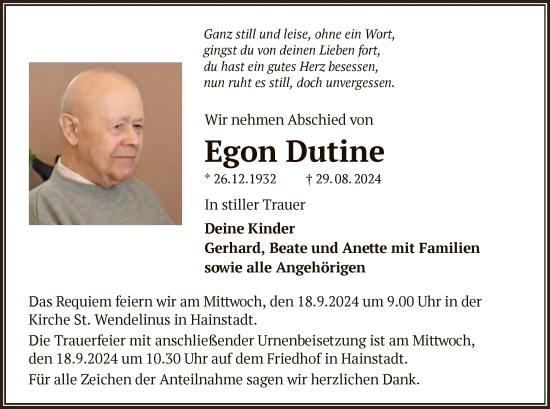 Traueranzeige von Egon Dutine von OF