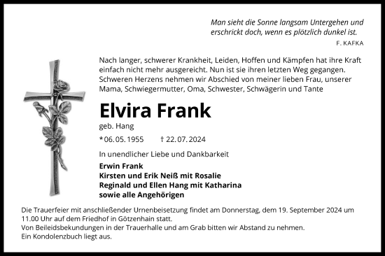 Traueranzeige von Elvira Frank von OF