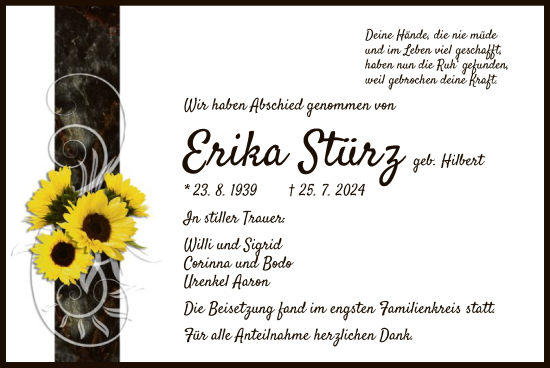 Traueranzeige von Erika Stürz von OF