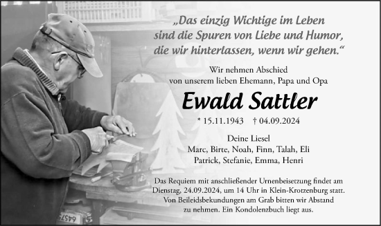 Traueranzeige von Ewald Sattler von OF