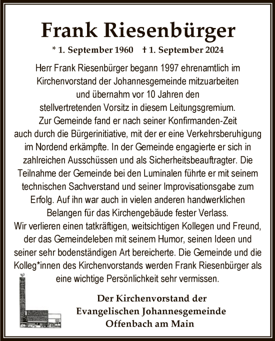 Traueranzeige von Frank Riesenbürger von OF