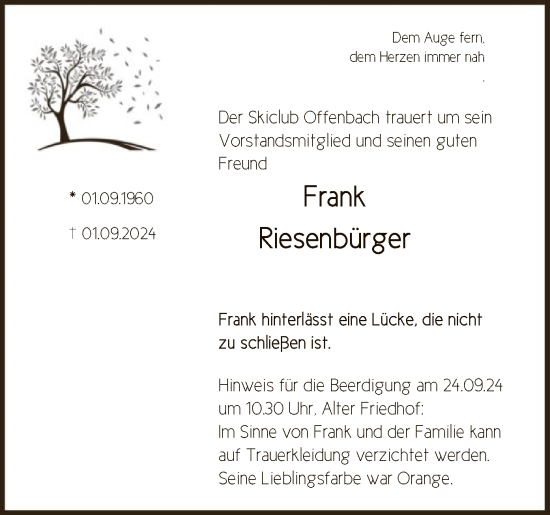 Traueranzeige von Frank Riesenbürger von OF