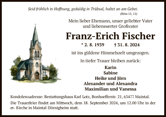 Traueranzeige von Franz-Erich Fischer von OF