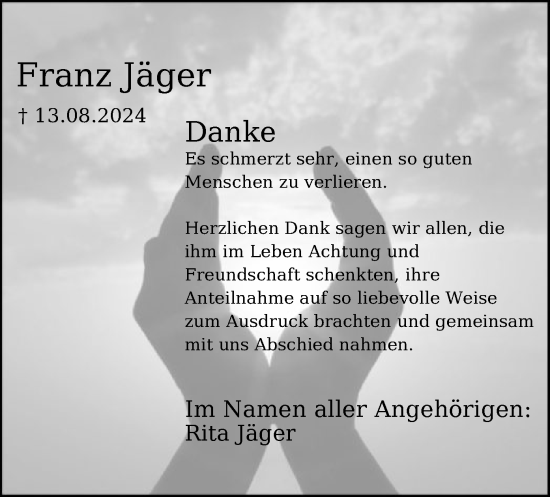 Traueranzeige von Franz Jäger von OF