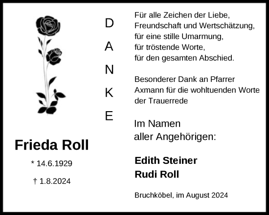 Traueranzeige von Frieda Roll von OF