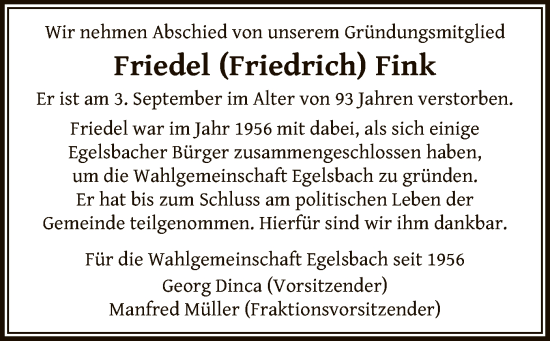 Traueranzeige von Friedel Fink von OF