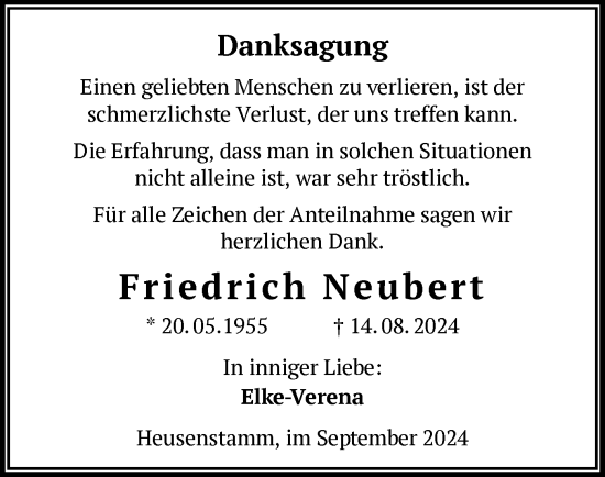 Traueranzeige von Friedrich Neubert von OF