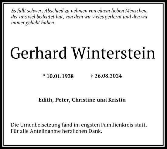 Traueranzeige von Gerhard Winterstein von OF