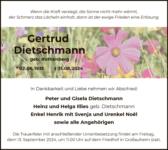 Traueranzeige von Gertrud Dietschmann von OF